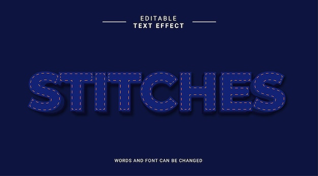 Vector stitches blue navy text effect editable