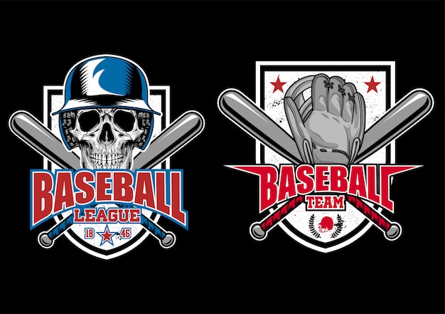 stock baseball sheild with skull, glove, and bat