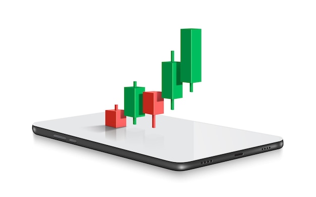 株価チャートまたは暗号通貨チャートが赤から緑に上昇傾向にあり、トレーダーにとって利益が得られ、すべてがスマートフォン上に表示されます
