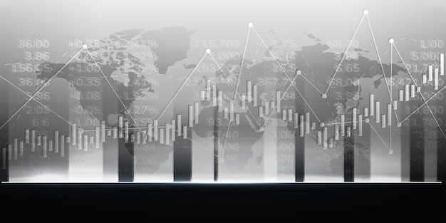 Vettore grafico di borsa del mercato degli investimenti di trading con mappa del mondo piattaforma commerciale grafico commerciale illustrazione vettoriale