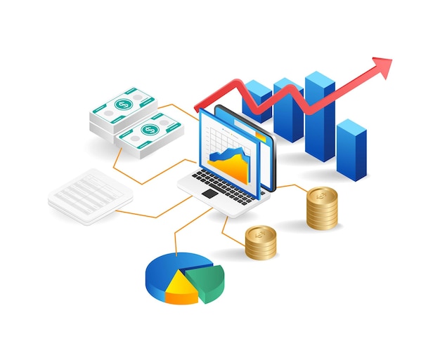 Stock exchange concept Isometric illustration of stock exchange concept for web design