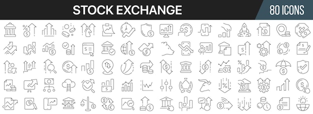 Stock exchange line icons collection big ui icon set in a flat design thin outline icons pack vector illustration eps10