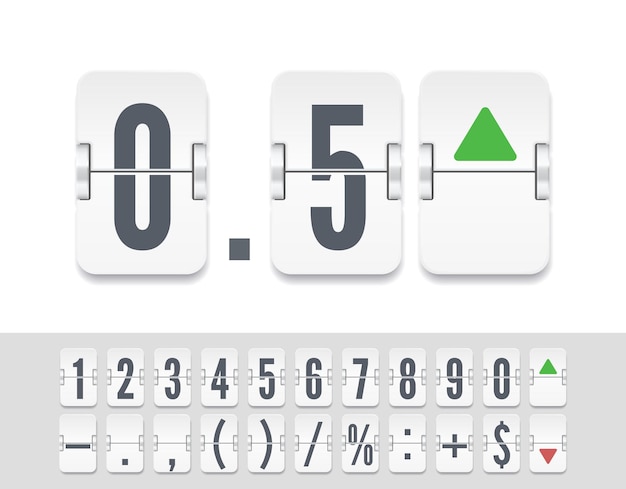 Вектор Векторная механическая доска фондовой биржи флип номер и табло символов белый аналоговый флип таймер обратного отсчета доски аэропорта