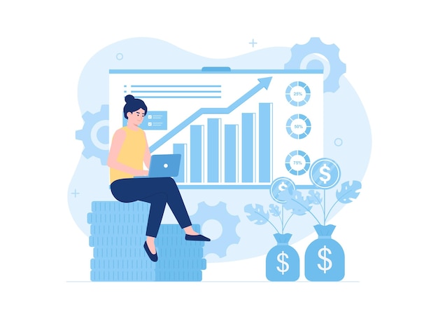 Stock market analysis concept trending flat illustration