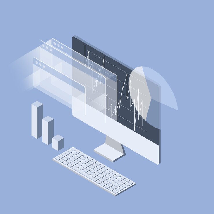 Vector stock market analytics on computer monitor