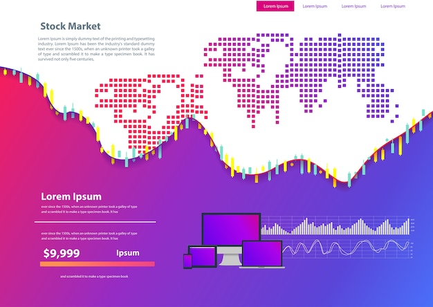 벡터 주식 시장 및 교환 웹 페이지 디자인 템플릿
