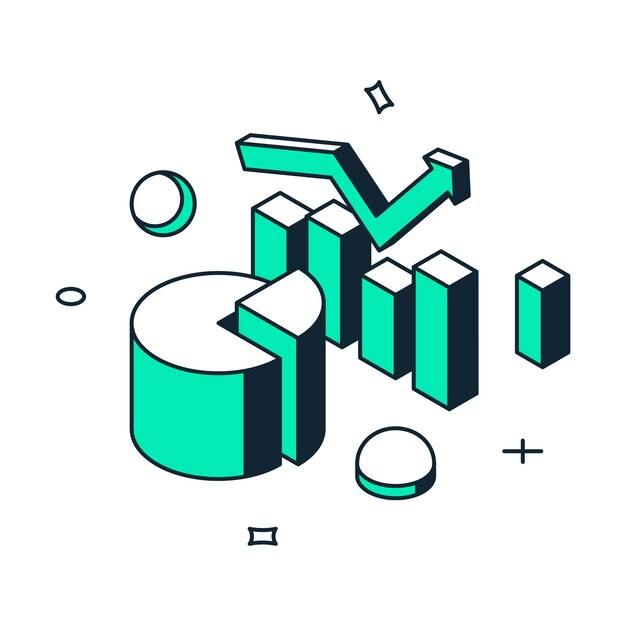 Grafico di investimento aziendale del mercato azionario analisi pianificazione strategia brainstorming 3d icona isometrica illustrazione vettoriale economia globale grafico freccia aumento dati profitto diagramma statistiche commerciali