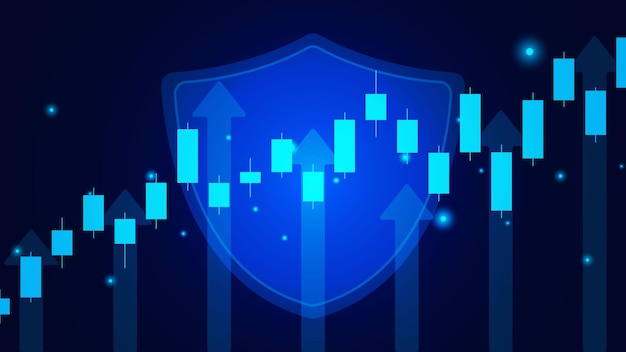 Stock market candlestick with shield Financial investment and safe forex trading protection concept