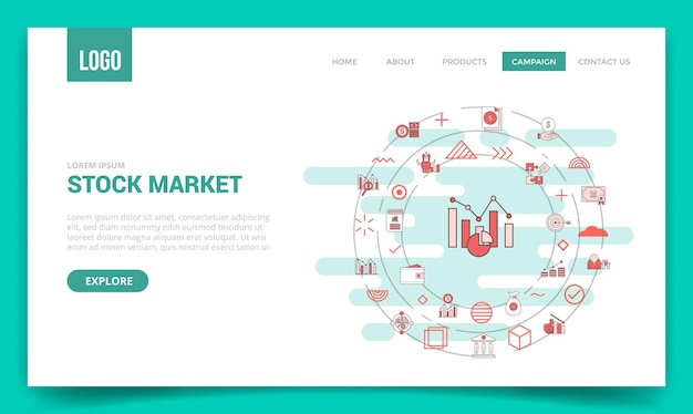 Vector stock market concept with circle icon for website template or landing page homepage