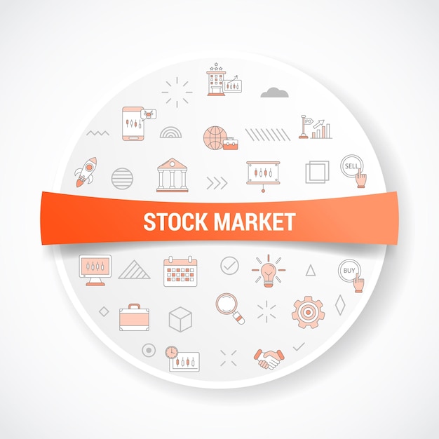 stock market concept with icon concept with round or circle shape for badge