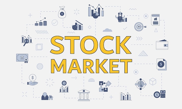 stock market concept with icon set with big word or text on center