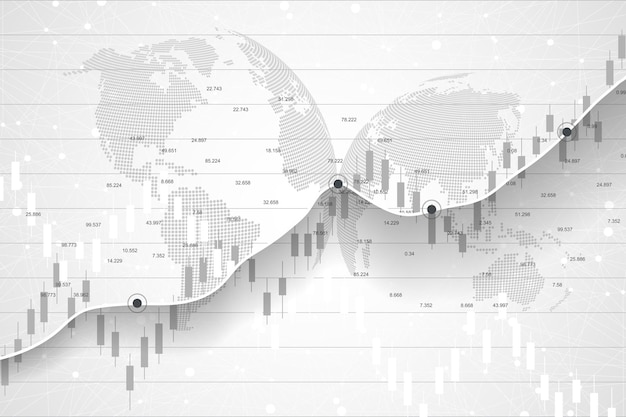 Borsa e borsa. grafico del grafico del bastone della candela del commercio di investimento del mercato azionario. dati di borsa. punto rialzista, trend del grafico. illustrazione vettoriale.