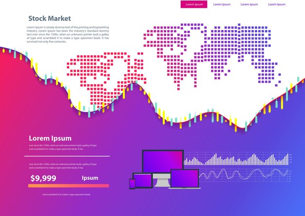 Vector stock market and exchange web page design templates