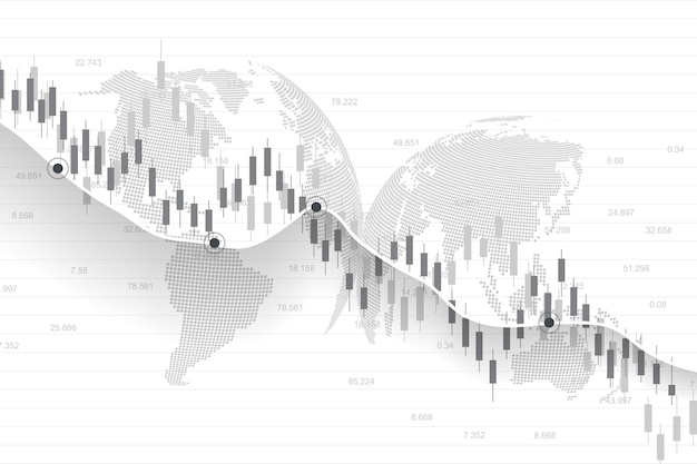 Grafico del mercato azionario o forex nel concetto grafico per la progettazione di idee di business per investimenti finanziari o tendenze economiche. sfondo finanziario in tutto il mondo. illustrazione vettoriale.