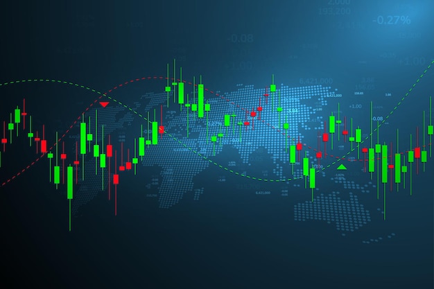 Stock market graph or forex trading chart for business and financial concepts, reports and investment on dark background. vector illustration