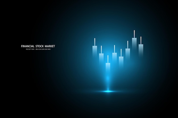 Grafico del mercato azionario o grafico di trading forex per concetti aziendali e finanziari, report e investimenti su sfondo scuro. illustrazione vettoriale