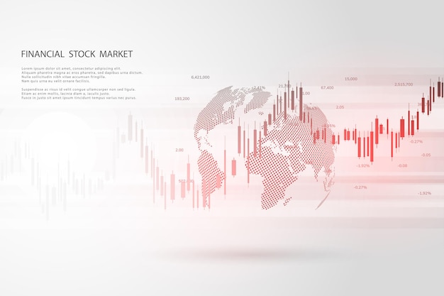 Grafico del mercato azionario o grafico di trading forex per concetti aziendali e finanziari, report e investimenti su sfondo grigio. candele giapponesi. illustrazione vettoriale