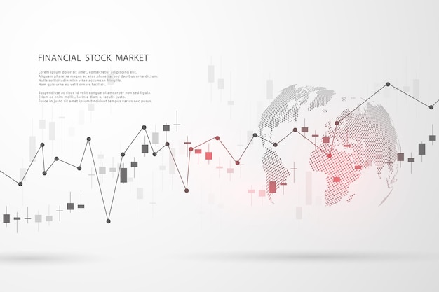 灰色の背景のビジネスと金融の概念、レポート、投資のための株式市場グラフまたは外国為替取引チャート。日本のローソク足。ベクトルイラスト