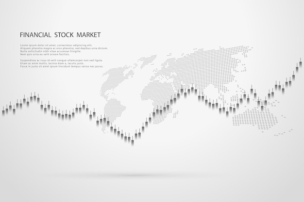 Grafico del mercato azionario o grafico di trading forex per concetti aziendali e finanziari, report e investimenti su sfondo grigio. candele giapponesi. illustrazione vettoriale