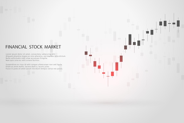 Grafico del mercato azionario o grafico di trading forex per rapporti di concetti commerciali e finanziari e investimenti su sfondo grigio