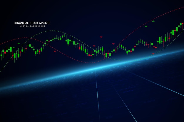 어두운 배경 벡터 일러스트 레이 션에 비즈니스 및 금융 개념 보고서 및 투자에 대한 주식 시장 그래프 또는 외환 거래 차트