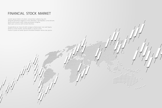 График фондового рынка или график торговли форекс для бизнес-концепций, финансовых концепций, отчетов и инвестиций на сером фоне. японские свечи. векторная иллюстрация