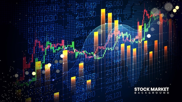 Vector stock market investment chart with green and red uptrend line successful candlestick trading chart