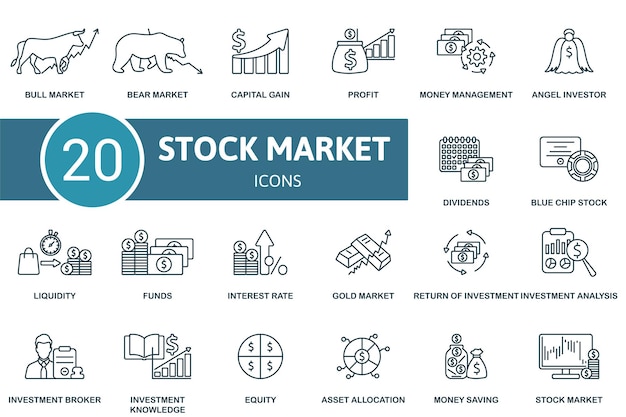 Stock market outline icons set creative icons bull market