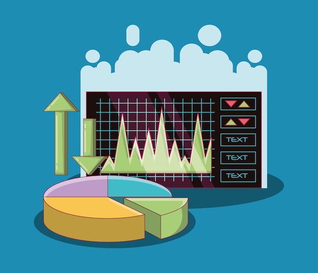 Vector stock market and pie chart