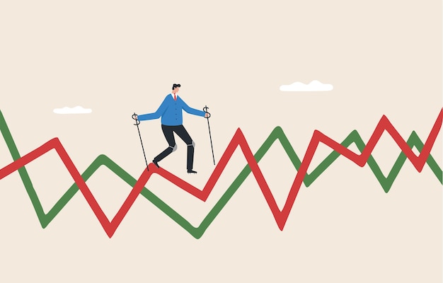 Vettore volatilità del mercato azionario o grafico azionario che sale e scende alternativamente al rischio di investimento