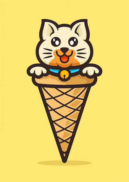 아이스크림 콘 마스코트 로고에 스톡 벡터 귀여운 고양이.