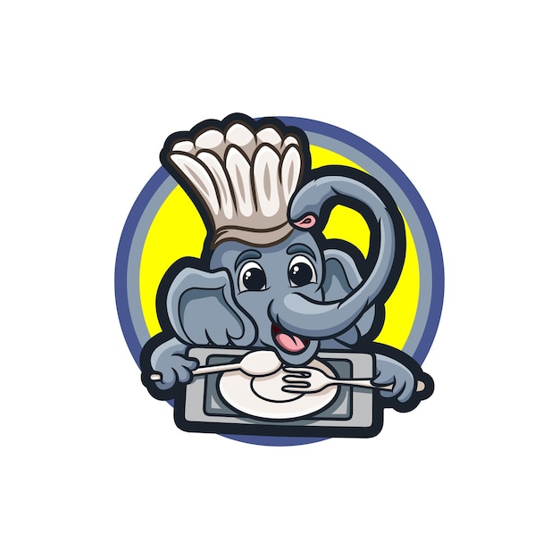 Stock vector of elephant chef mascot holding cutlery with plate