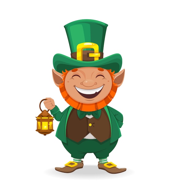 Stock vector leprechaun Happy St Patricks day Leprechaun cartoon character holding lantern