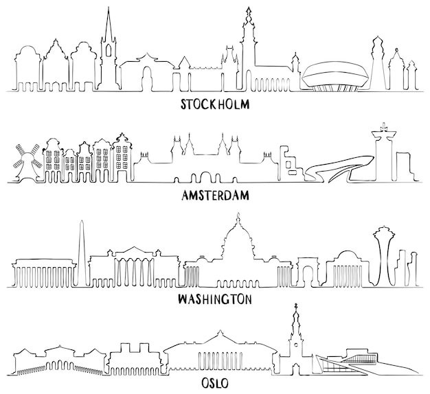 Vettore stoccolma amsterdam washington e oslo