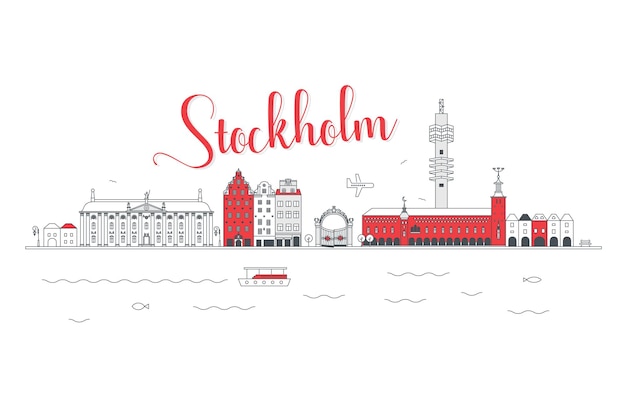 Vector stockholm cityscape in minimal vector style white background