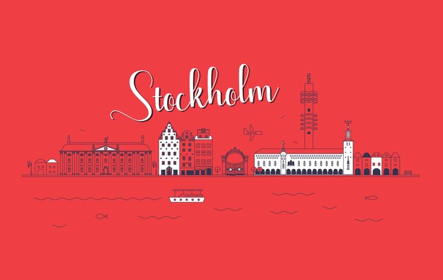 Vector stockholm cityscape in minimal vector style