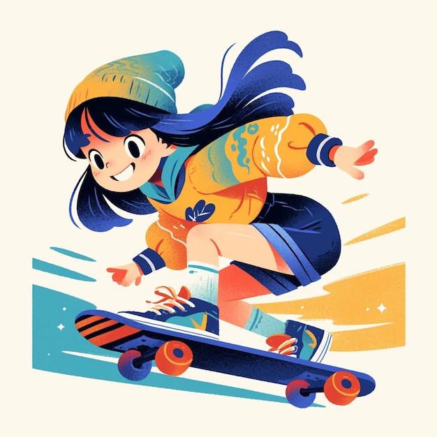 Vector a stockholm girl skates speed in cartoon style