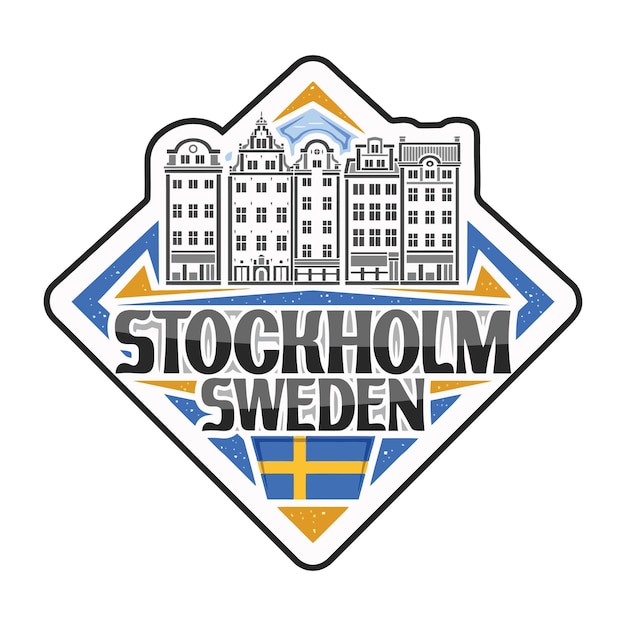 Stockholm Skyline Landmark Vlag Sticker Embleem Badge Reizen Souvenir Illustratie