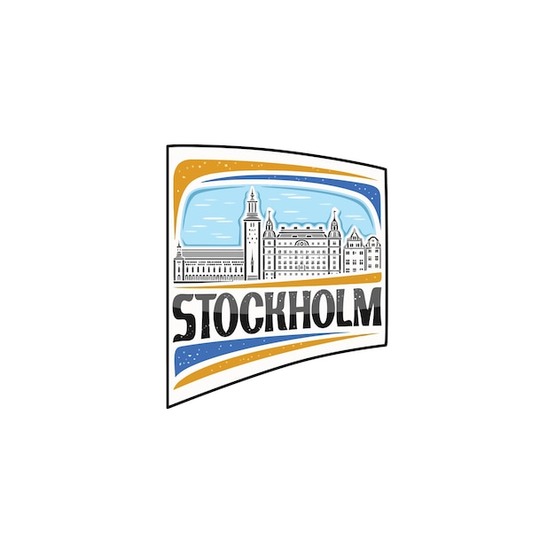 Stockholm Skyline Landmark Vlag Sticker Embleem Badge Reizen Souvenir Illustratie