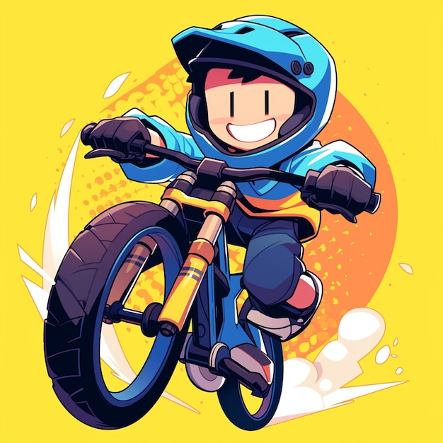 Vector a stockton boy practices slopestyle mountain biking in cartoon style