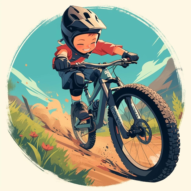 Vector a stockton boy practices slopestyle mountain biking in cartoon style