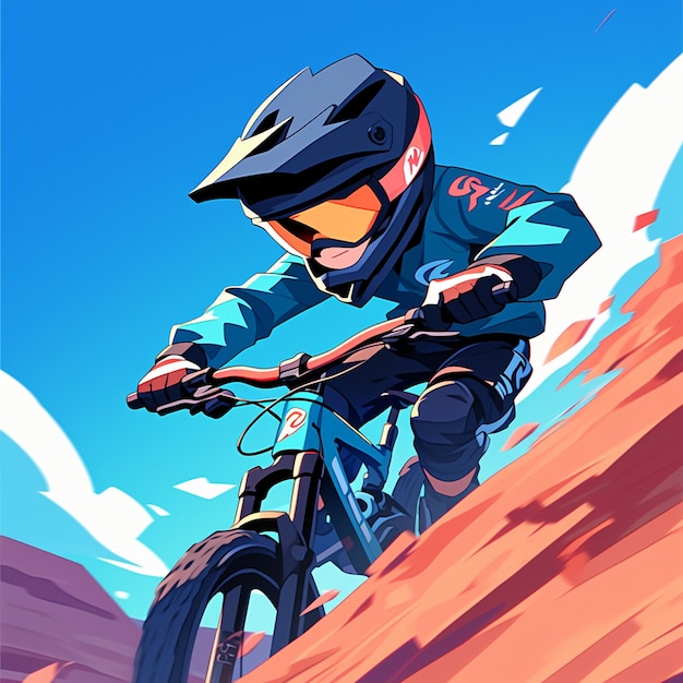 Vector a stockton boy practices slopestyle mountain biking in cartoon style