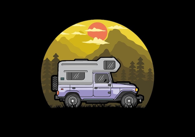Vector stocky camper car illustration badge