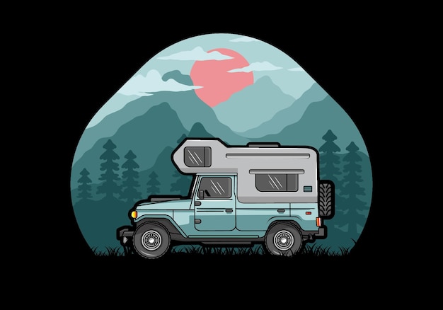 Stocky camper car illustration badge