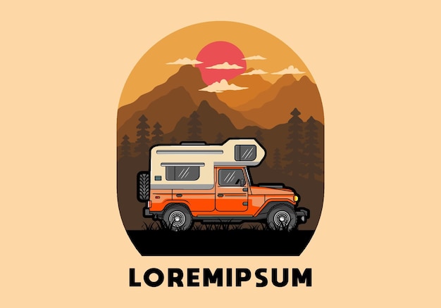 Stocky camper car illustration badge