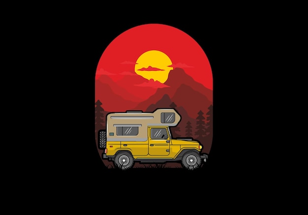 Stocky camper car illustration badge