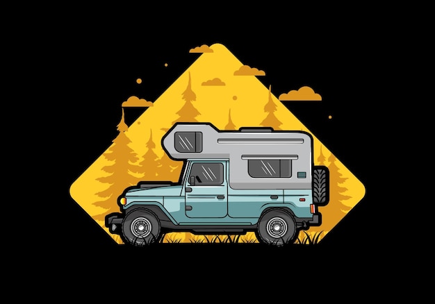 Stocky camper car illustration badge