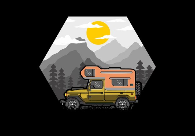 Stocky camper car illustration badge