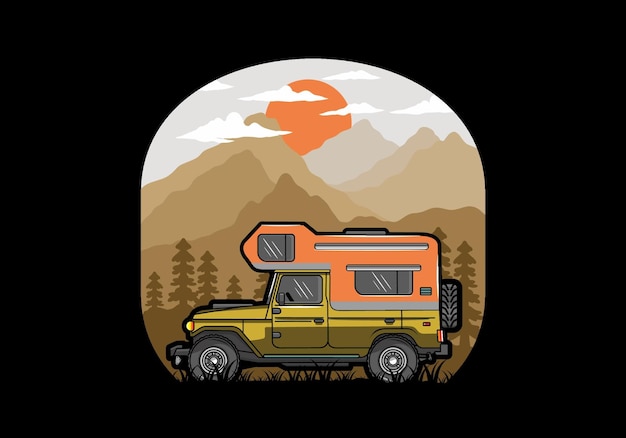 Stocky camper car illustration badge