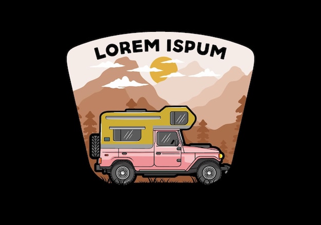 Stocky camper car illustration badge